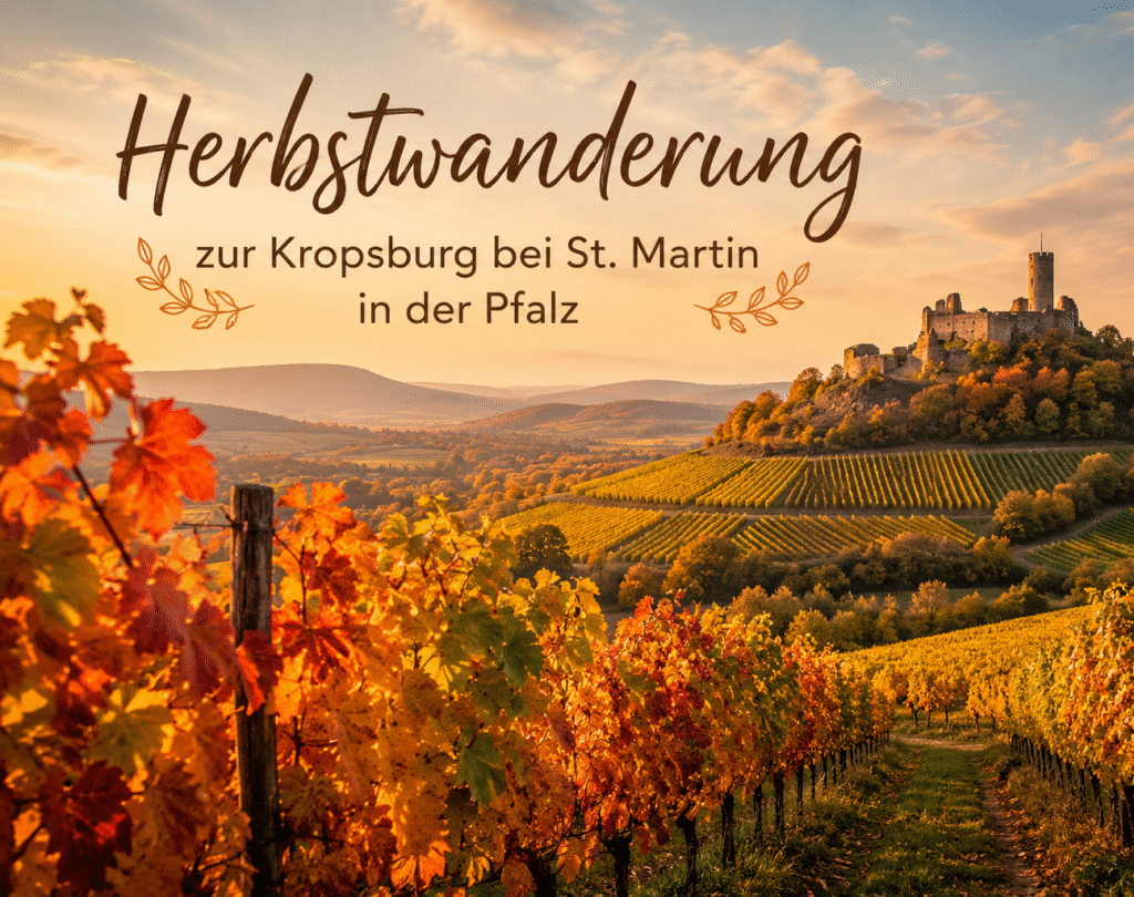 Dieses Jahr geht die TSC Herbstwanderung auf die Kropsburg bei St. Martin. Gemeinsam wollen wir den Herbst genießen und uns nach einer kleinen Wanderung dem guten Essen widmen.